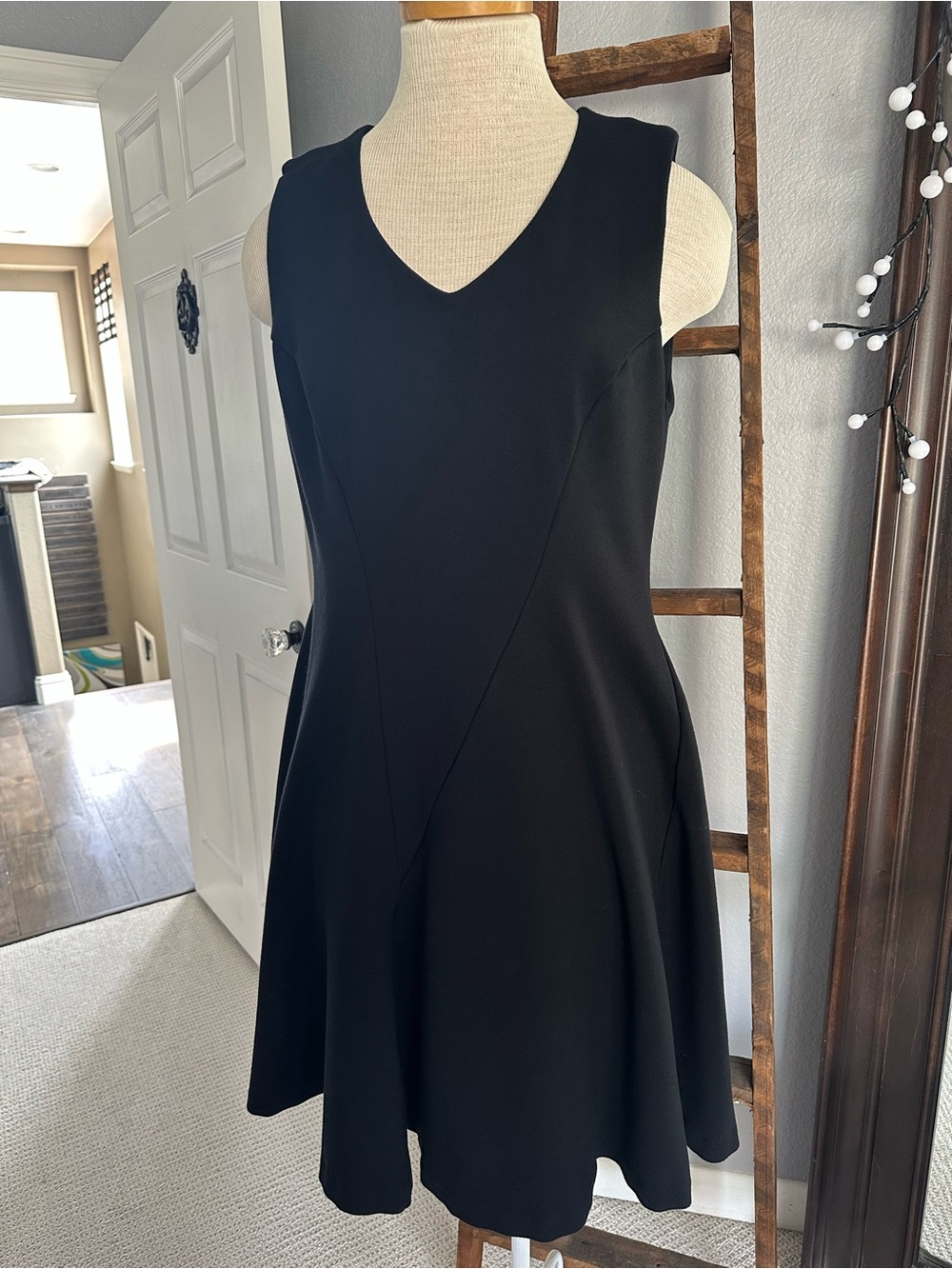 CAbi Black V-Neck Sleeveless A-Line Knit Dress size medium